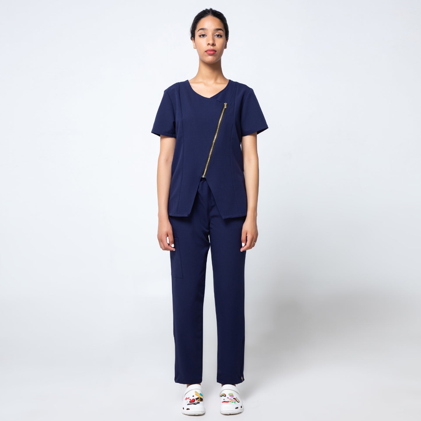 Navy Incline Zip Front Nurse Uniform Set