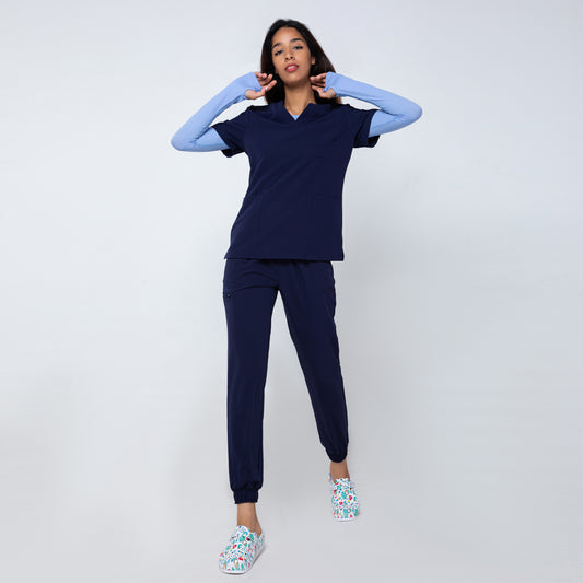 Navy Firsty 7-Pockets Well-Fitting Nurse Uniform Set