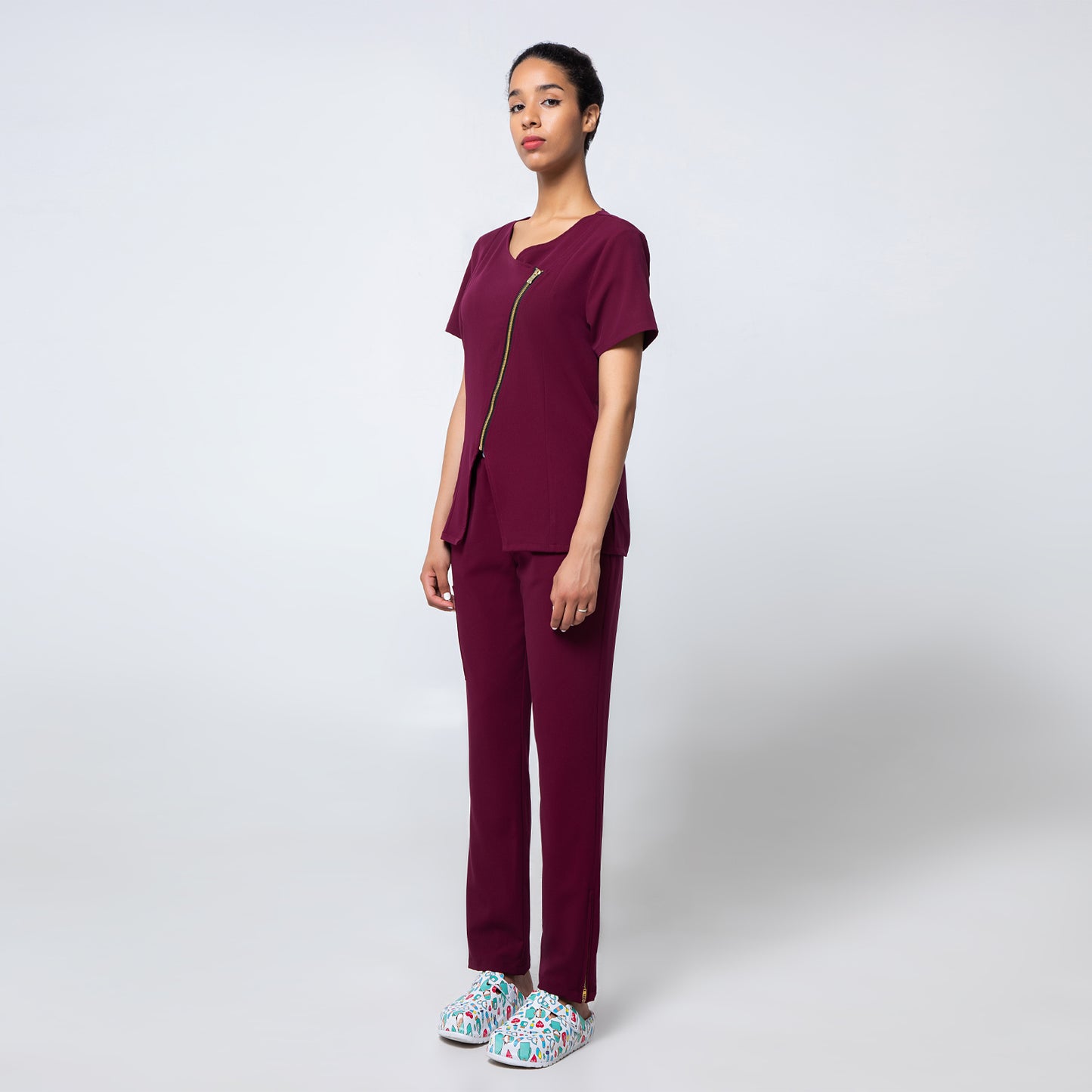 Burgundy Incline Zip Front Nurse Uniform Set