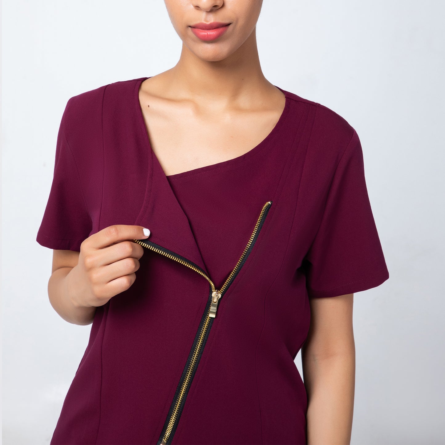 Burgundy Incline Zip Front Nurse Uniform Set