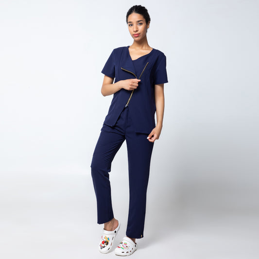 Navy Incline Zip Front Nurse Uniform Set