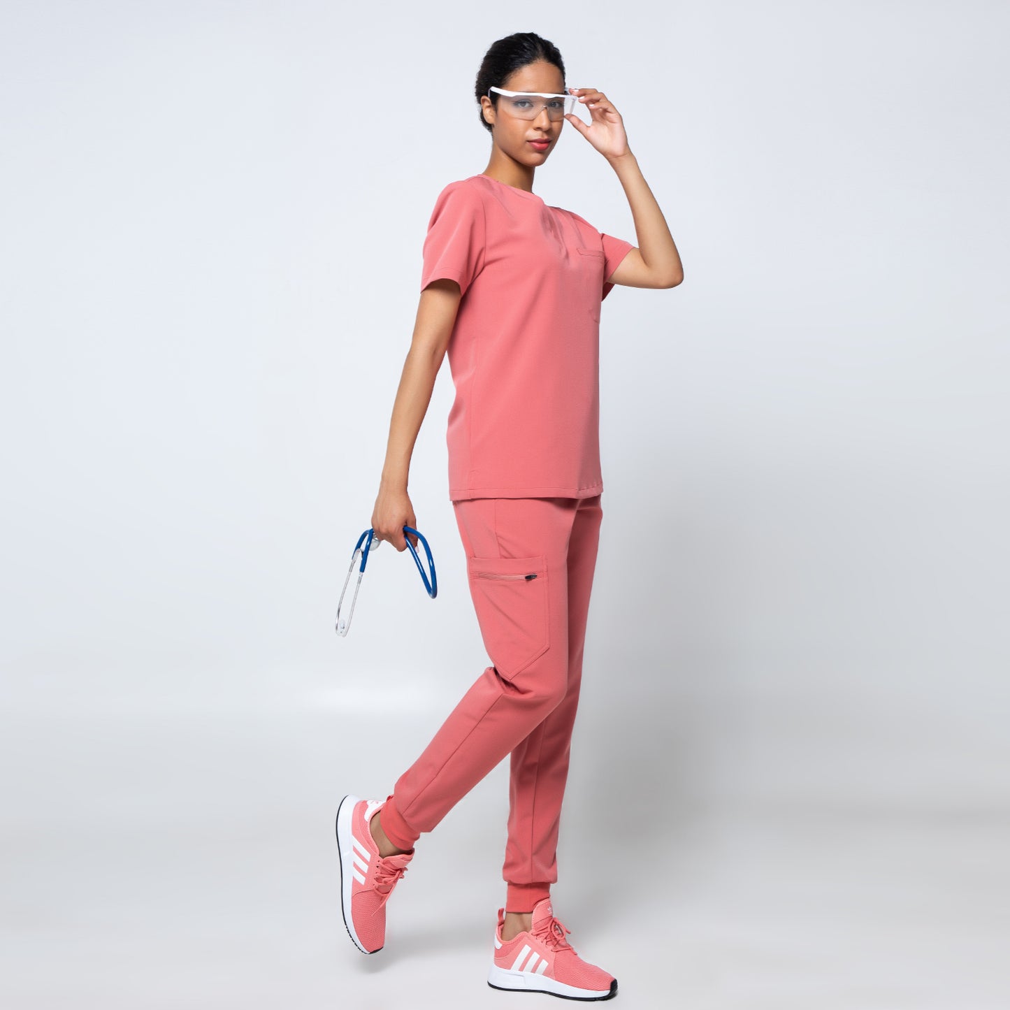 Salmon Pink Baysalt Classic 7 Pockets Nurse Uniform Set