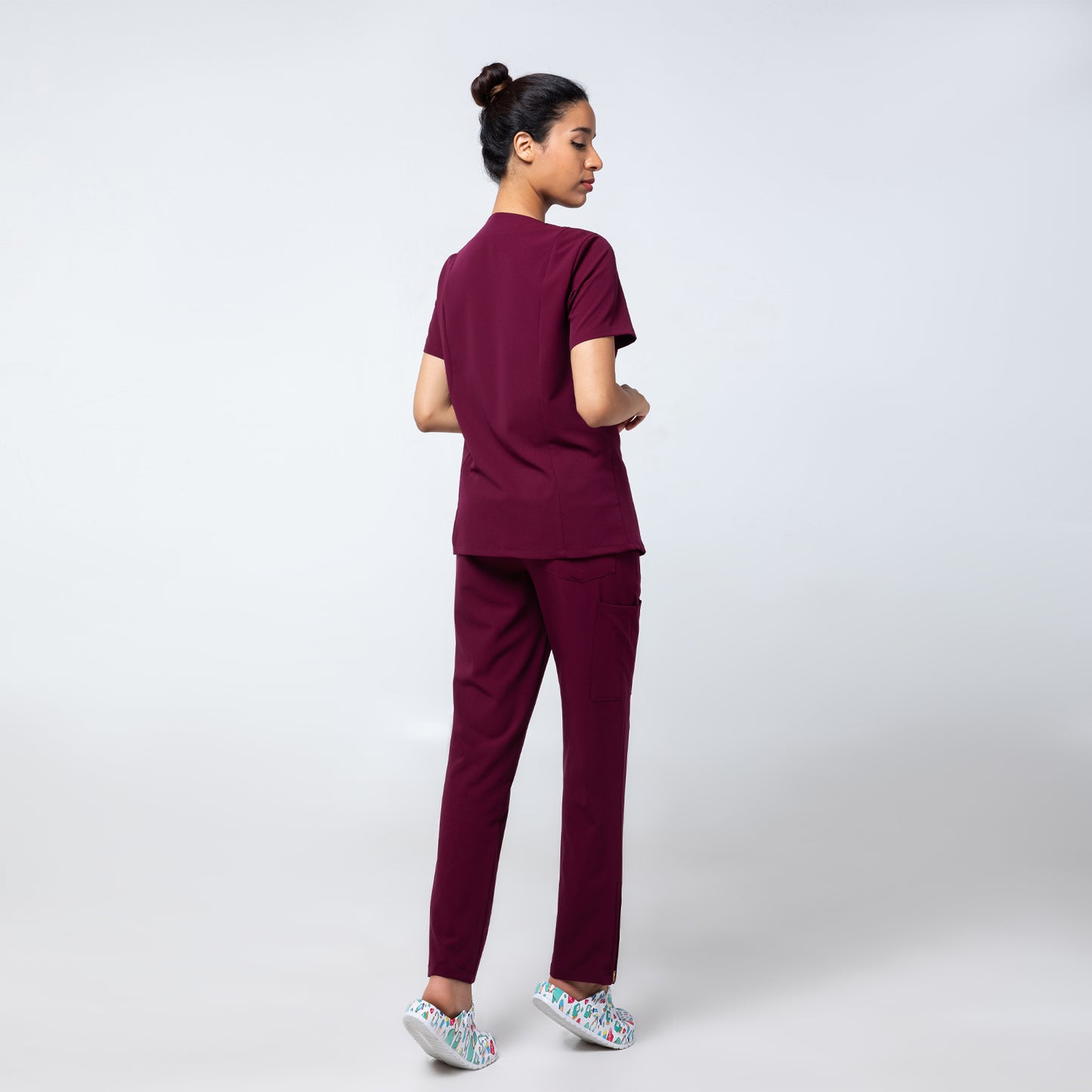 Burgundy Incline Zip Front Nurse Uniform Set