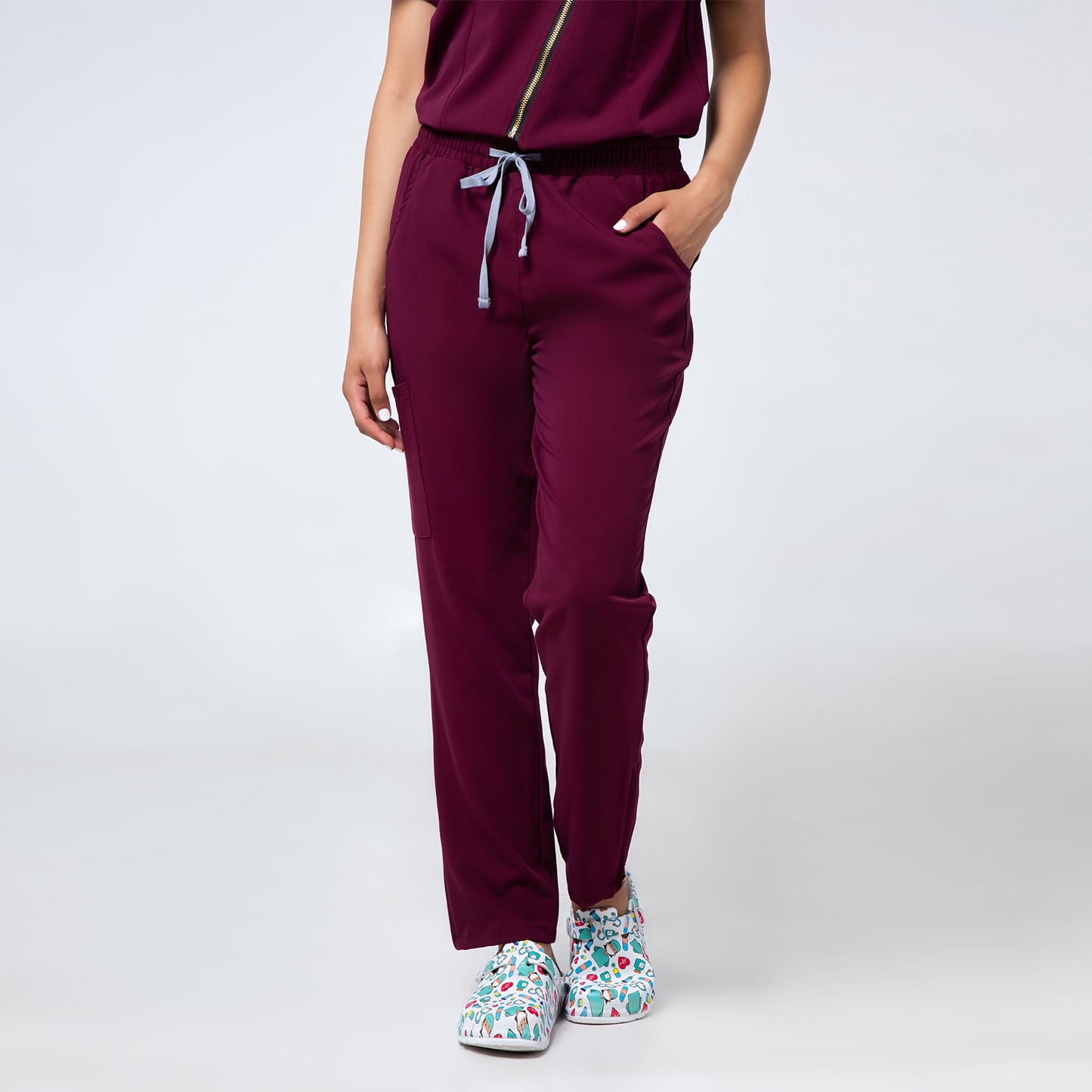 Burgundy Incline Zip Front Nurse Uniform Set